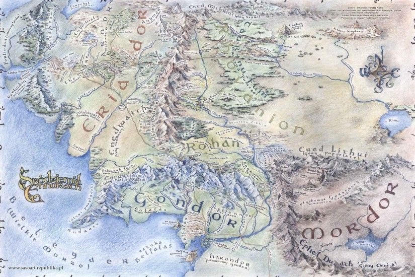 original wallpaper download: Large detailed map of Middle-earth .