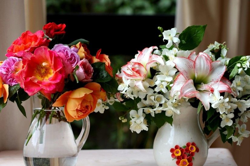 3840x2160 Wallpaper rose, lily, jasmine, flowers, jars