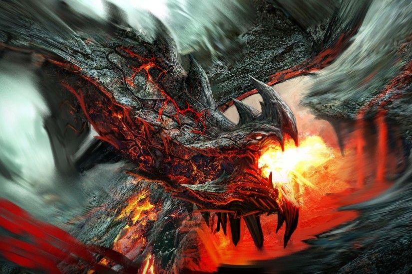 Preview wallpaper dragon, fire-breathing, flame, art 2048x1152