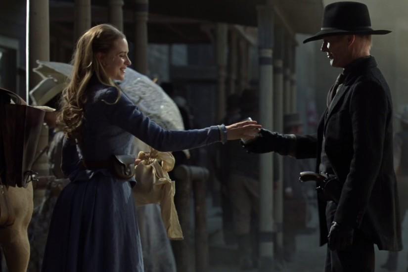 Dolores and Man in Black with milk Westworld