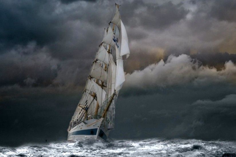 Vehicles - Sailing Ship Vehicle Sailboat Ship Storm Wave Ocean Cloud  Wallpaper