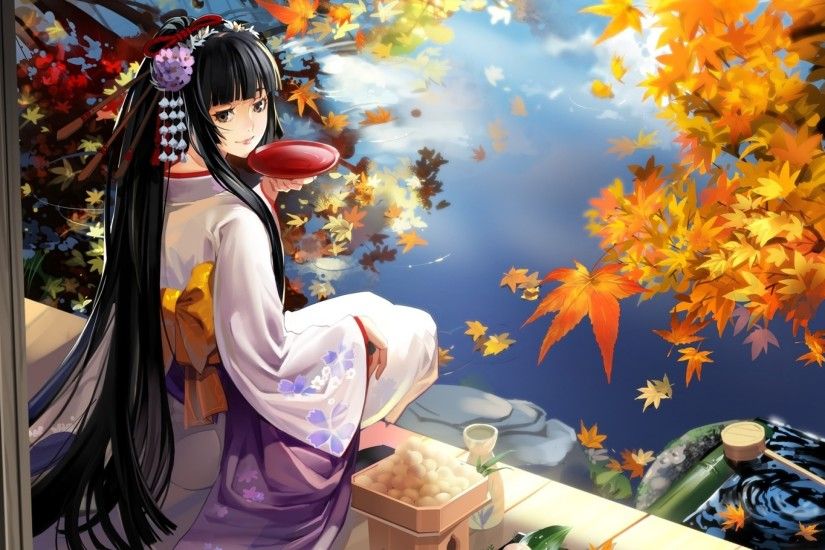 2560x1440 Wallpaper anime, girl, geisha, kimono