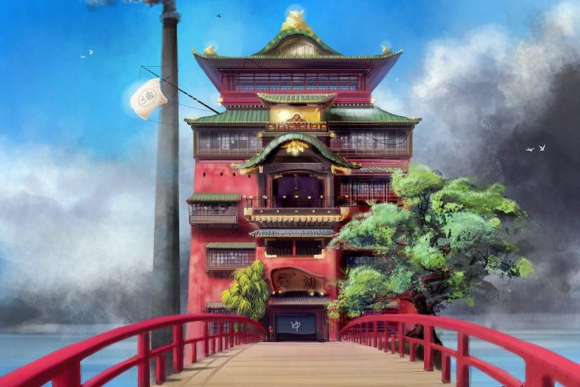 japan hayao miyazaki trees spirited away bathroom houses spirit ben anime  house cloud ghibli bath ch – Architecture Houses HD Desktop Wallpaper