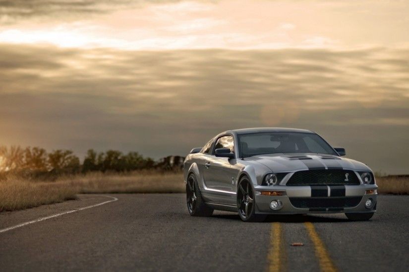1920x1080 Wallpaper ford, mustang, shelby, silver, muscle car, road, sunset