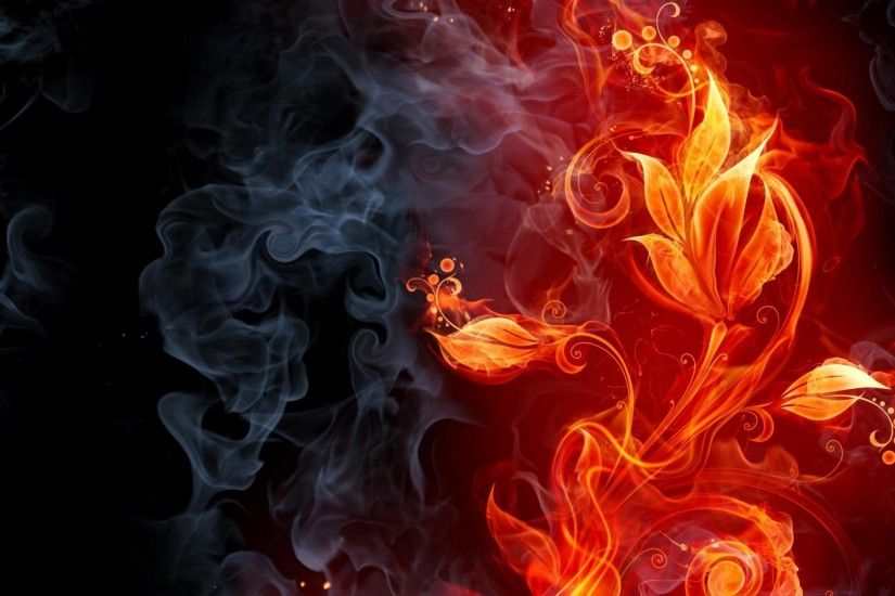 3D Abstract Fire Flowers Wallpaper
