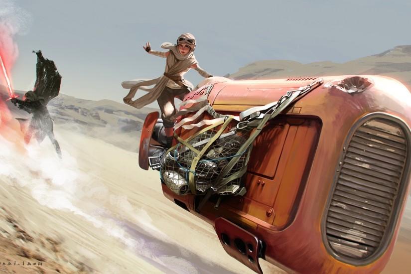 Kylo Ren, Rey, Star Wars, Artwork, Star Wars: The Force Awakens Wallpaper HD