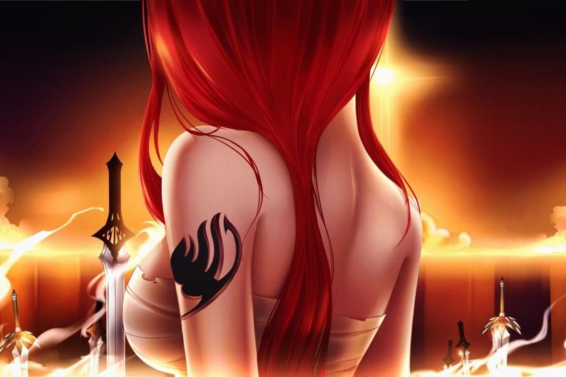 Anime - Fairy Tail Anime Erza Scarlet Red Hair Long Hair Woman Warrior  Tatuaje Fondo de
