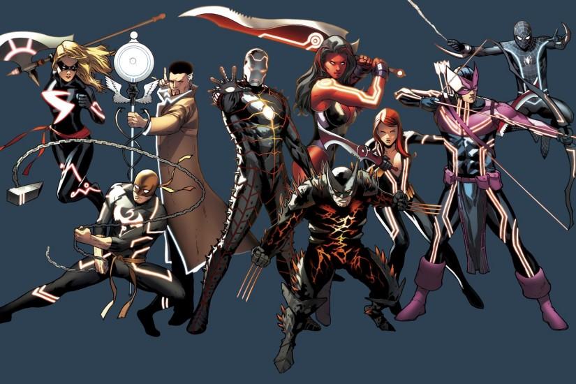 Comics - Collage Superhero Iron Fist Iron Man Wolverine Hawkeye Spider-Man  Black Widow Wallpaper