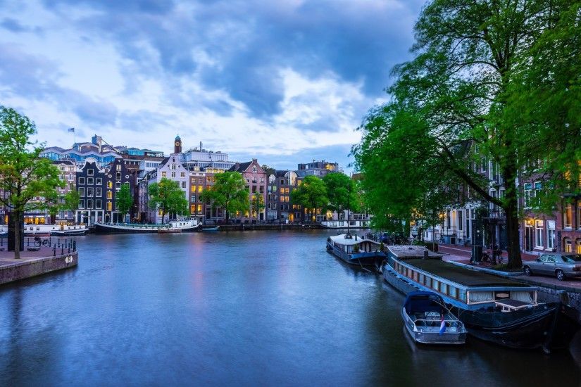 Man Made Amsterdam Netherlands City Canal Boat House Tree Wallpaper