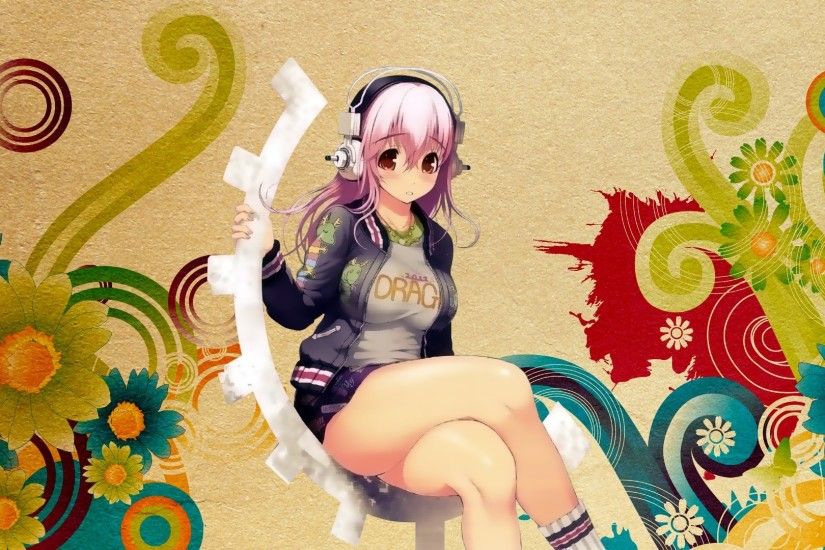 Wallpaper Anime, Girl, Cute, Headphones, Background