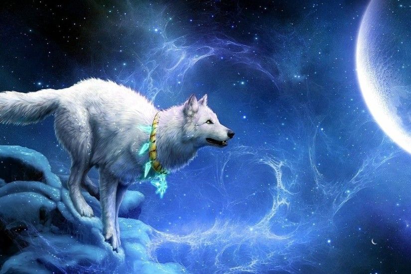 Preview wallpaper wolf, arrivals, moon, breakage 2048x1152