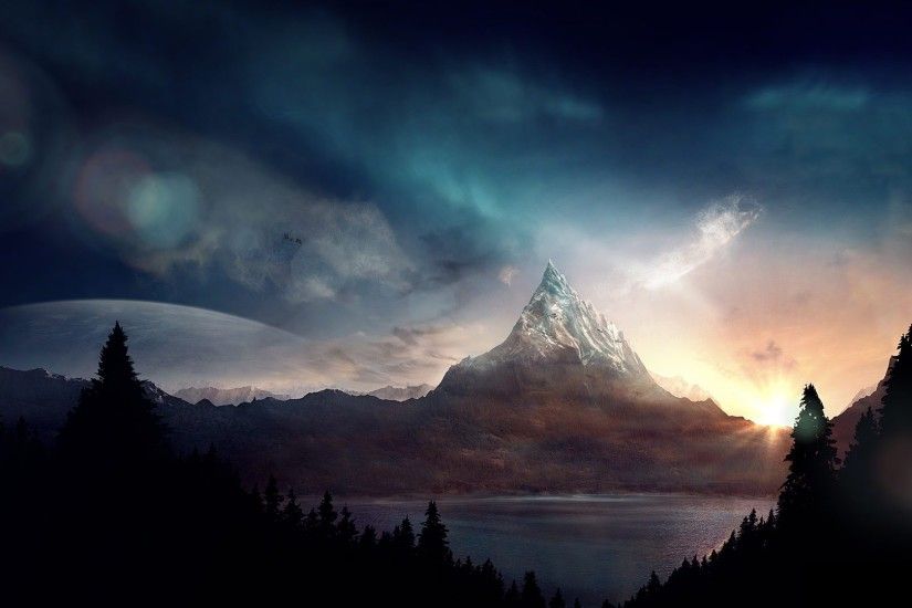 Mountain Peaks Fantasy Wallpaper
