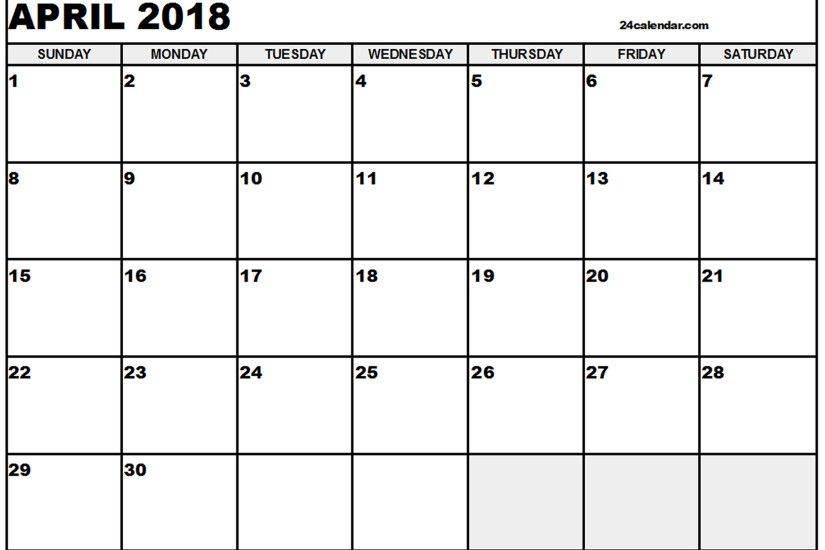 ... April 2018 Printable Calendar ...