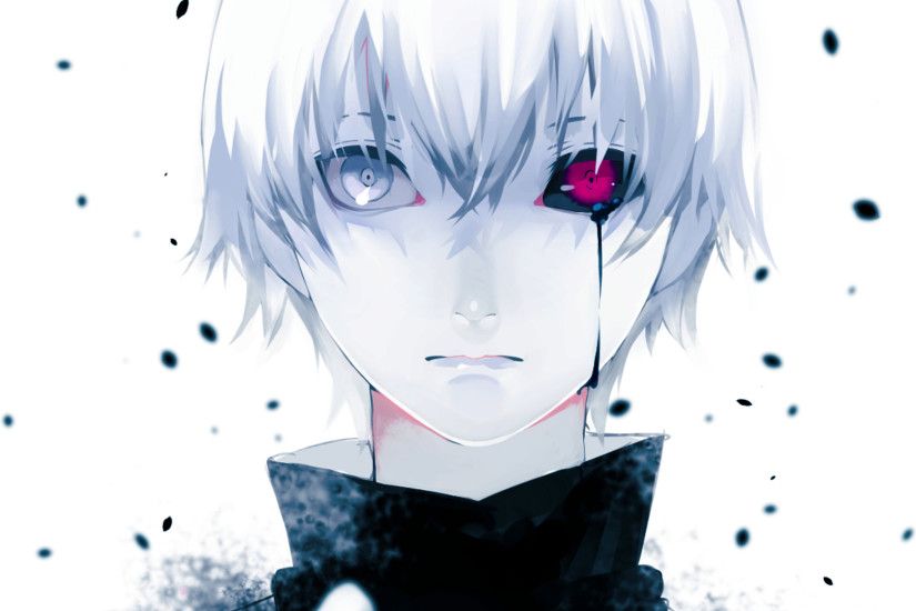 Anime 1920x1080 Tokyo Ghoul anime boys white hair anime Kaneki Ken simple  background crying heterochromia