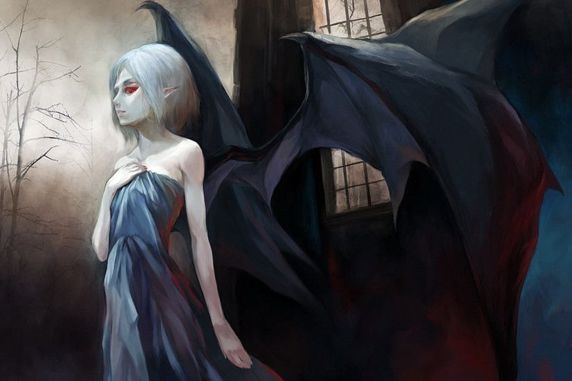 Preview wallpaper vampire, wings, girl, crypt 2560x1440