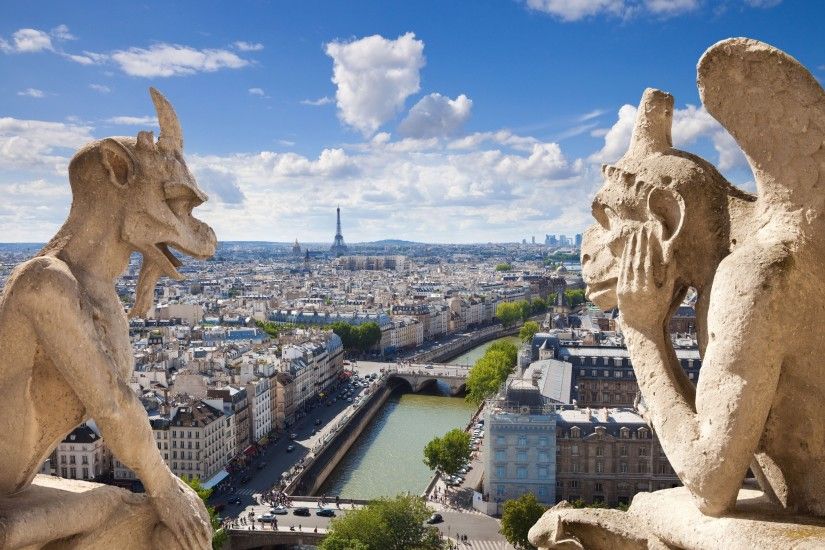 Wallpaper Gothic, Notre Dame de Paris, Gargoyles, France, architecture Â»  City, nature, landscape photos
