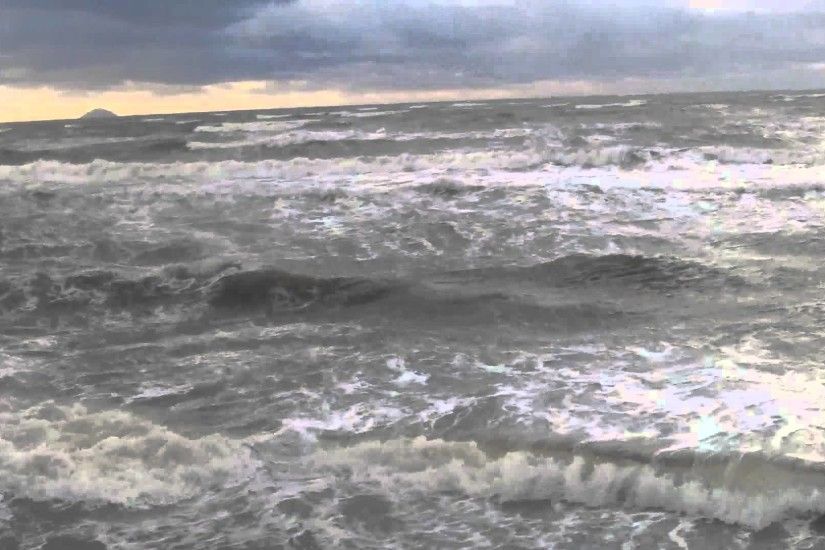 Stormy sea weather and big waves at Prestwick beach Scotland UK Europe