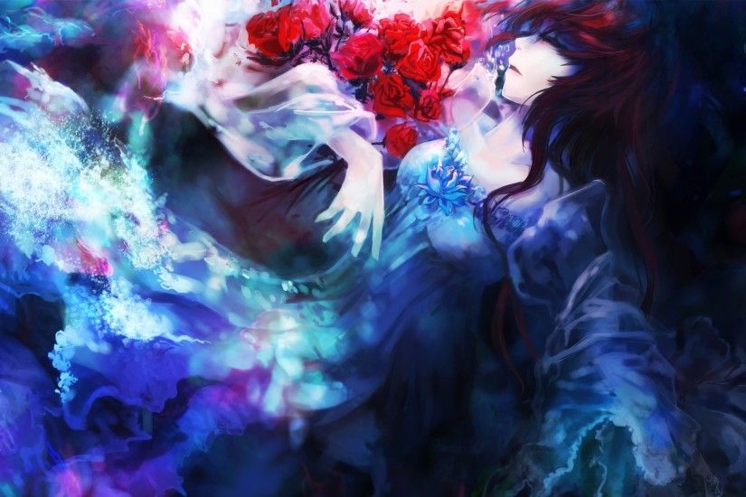 Anime girls artwork drawings dress flowers gothic multicolor roses sleeping  widescreen desktop mobile iphone android hd wallpaper and desktop.