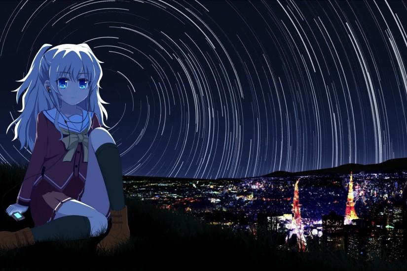 anime Girls, Anime, Tomori Nao, School Uniform, White Hair, Night, Charlotte  (anime) Wallpaper HD