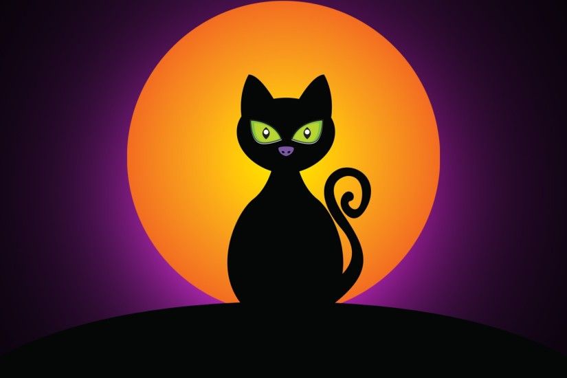 3840x2160 Wallpaper cat, black, halloween, moon, silhouette