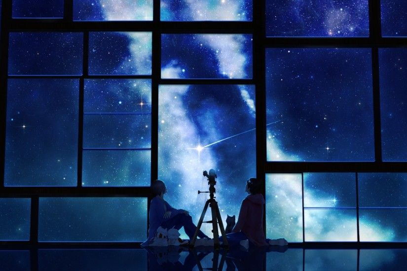 2560x1080 Wallpaper tamagosho, sky, stars, telescope, night, window