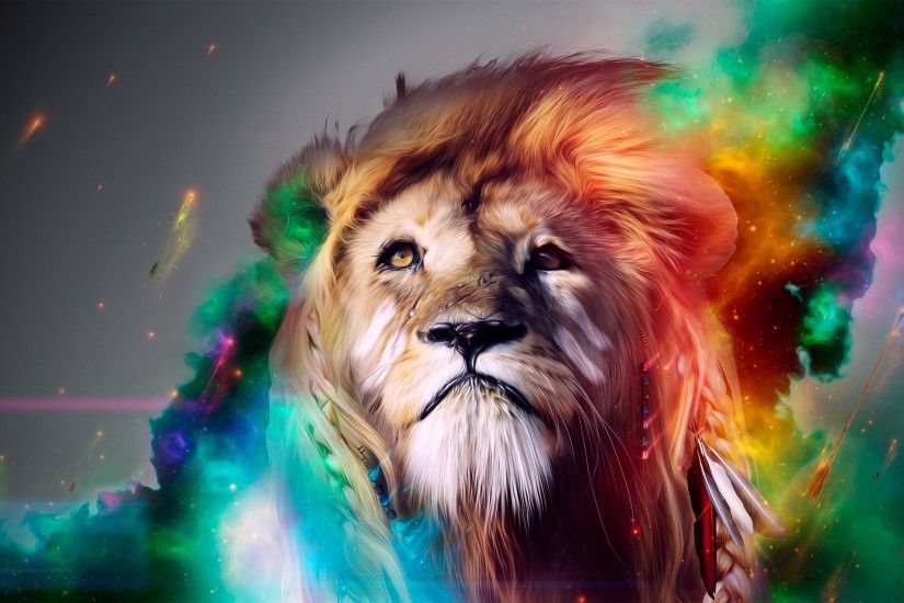 3840x2160 Wallpaper lion, big cat, face, smoke, colored