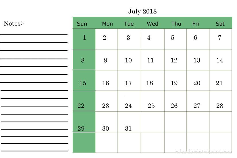 July 2018 calendar design