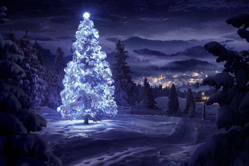 Bright star on top of a beautiful snowy tree in the forest wallpaper  1920x1080 jpg