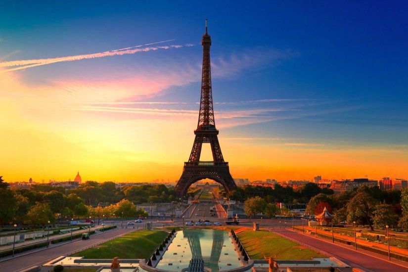 Download HD France Paris Eiffel Tower Sunset Wallpaper | WallpapersByte