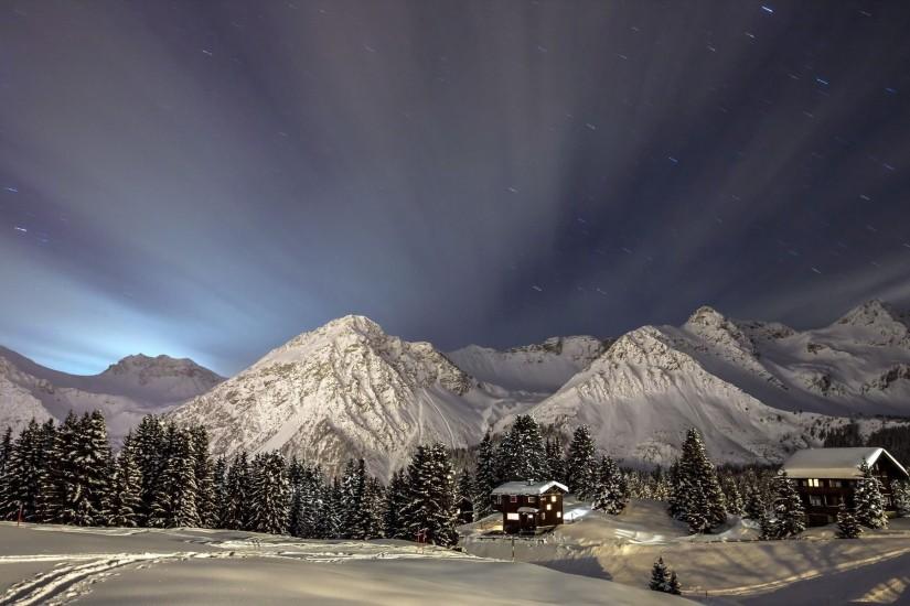 Winter Night In The Mountains Wallpaper