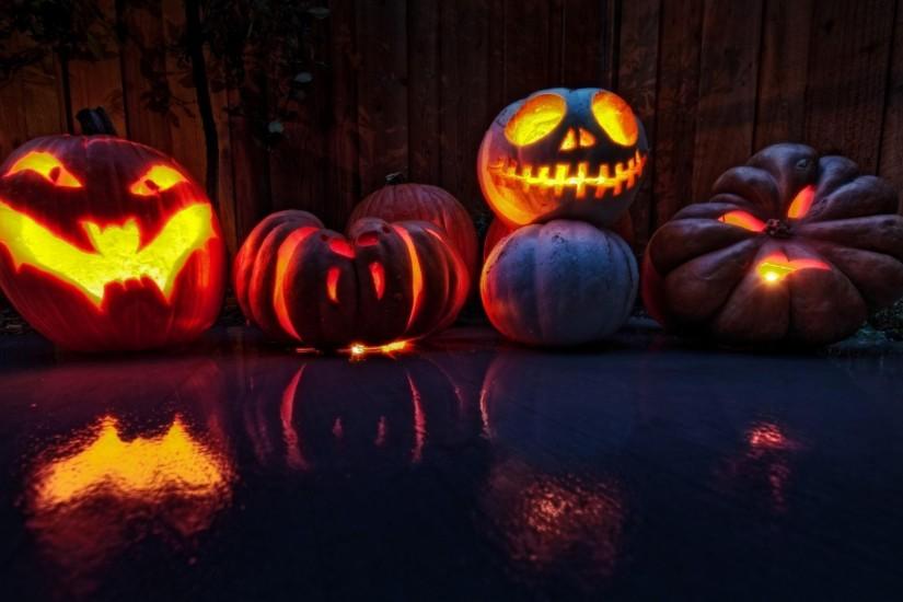 Preview wallpaper halloween, holiday, pumpkin, lanterns, faces 1920x1080