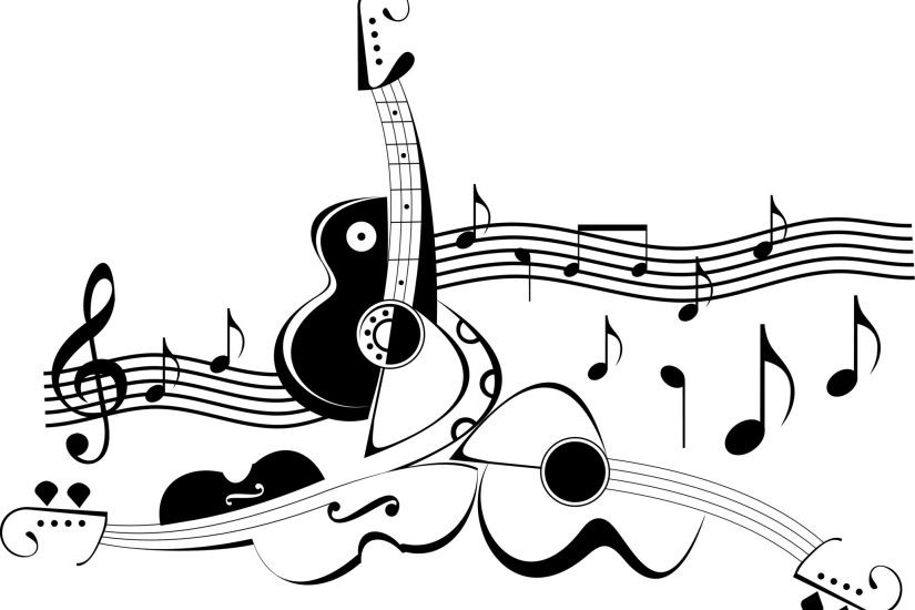 Guitar Music Notes Wallpaper Black And White - Id #2992 - Download