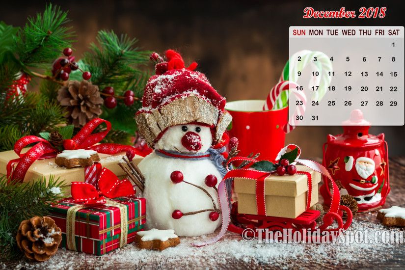 December Calendar Wallpaper 2018 with Christmas theme