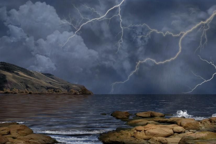 Lightning thunderstorm Landscape Wallpaper Desktop Background .