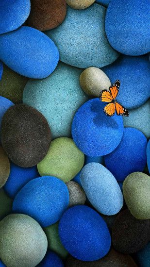 Blue Pebbles Orange Butterfly Android Wallpaper free download