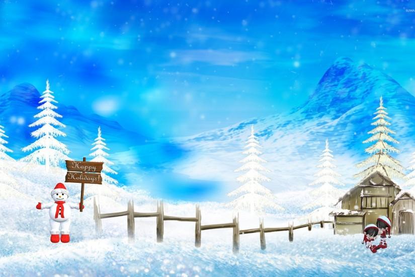 Snowman holding a Happy Holidays sign wallpaper
