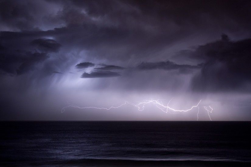 Thunderstorm Lightning Rain Clouds Ocean HD Wallpaper