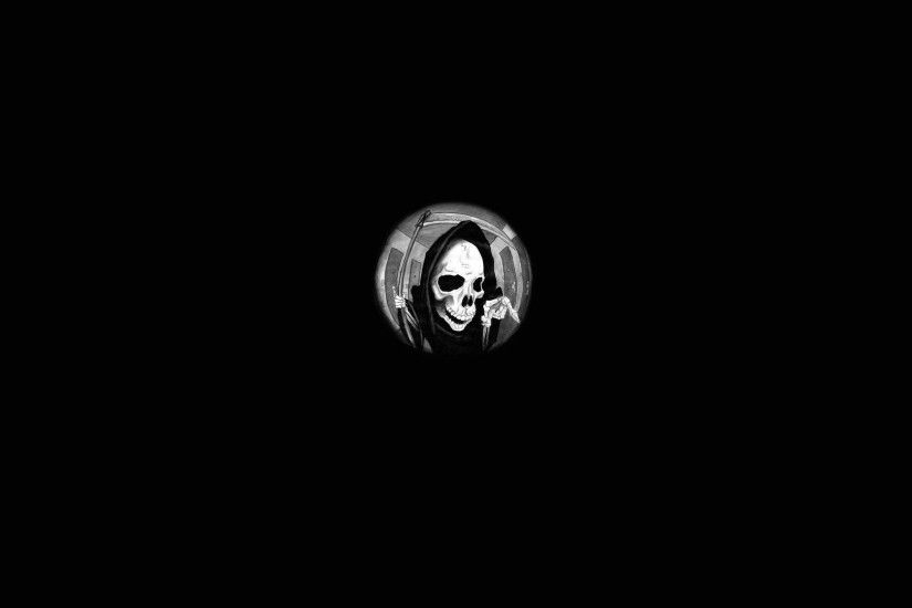 General 1920x1080 digital art simple background minimalism Grim Reaper skull  skeleton bones scythe hallway door fisheye