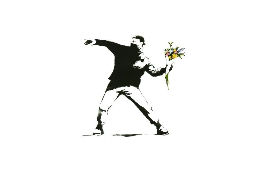 minimalism, White Background, Banksy, Graffiti, Men, Flowers, Selective  Coloring, Protestors Wallpapers HD / Desktop and Mobile Backgrounds