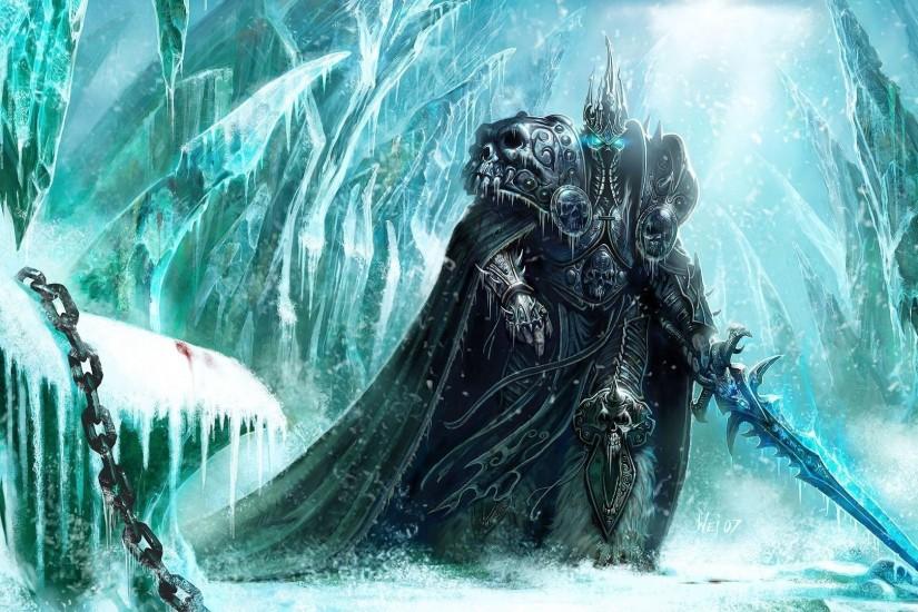 Preview wallpaper world of warcraft, lich king, sword, cold, snow, chain