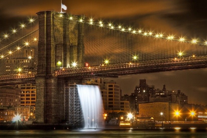 1920x1080 Wallpaper brooklyn bridge, united states, new york city, skyline,  river,