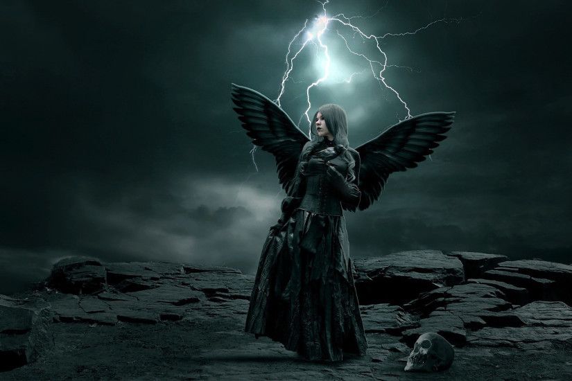 rocks angel, gothic, dark, storm, wings,hd abstract wallpapers, girl