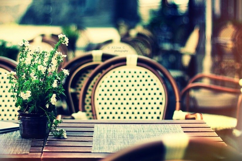 1920x1200 Wallpaper cafe, table, chairs, flower, interior, comfort