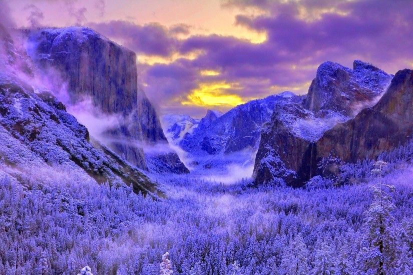 Earth - Yosemite National Park Earth Winter Landscape Mountain Snow Fog  Sunset Wallpaper