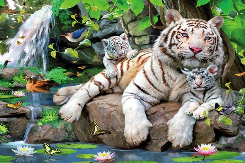 White Tiger With Cubs Hd HD Desktop Background wallpaper free