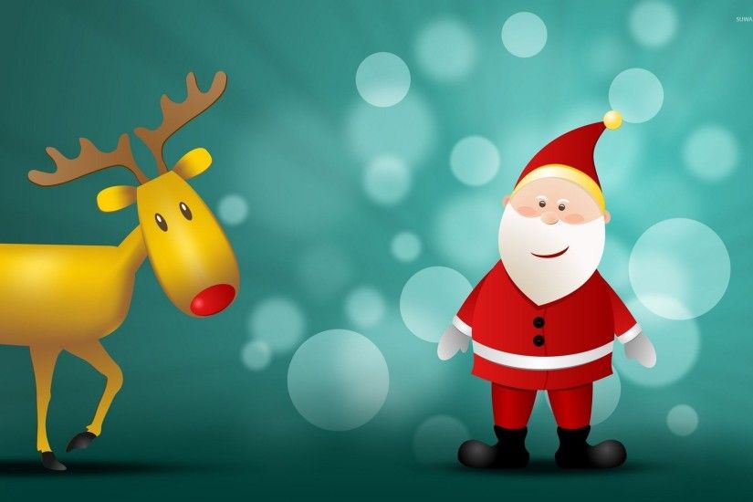 Rudolf and happy Santa Claus wallpaper