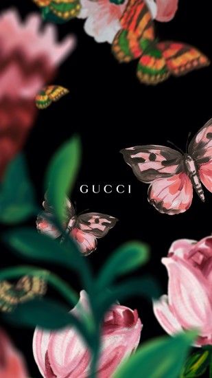 Gucci, Gucci art, painting, creative, beautiful, flowers, pink butterfly