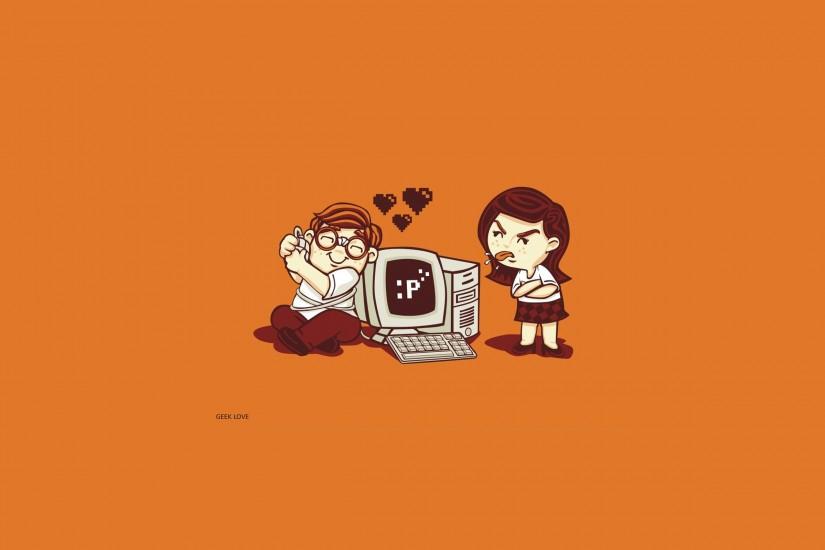 2560x1600 Wallpaper man, woman, computer, love, gamer, vector