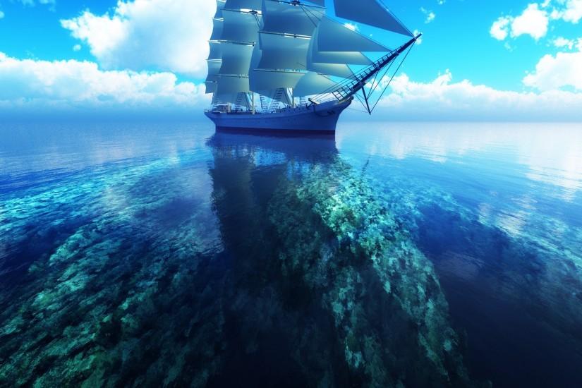 Clouds sea ships digital art skyscapes coral reef wallpaper | 1920x1200 |  13872 | WallpaperUP