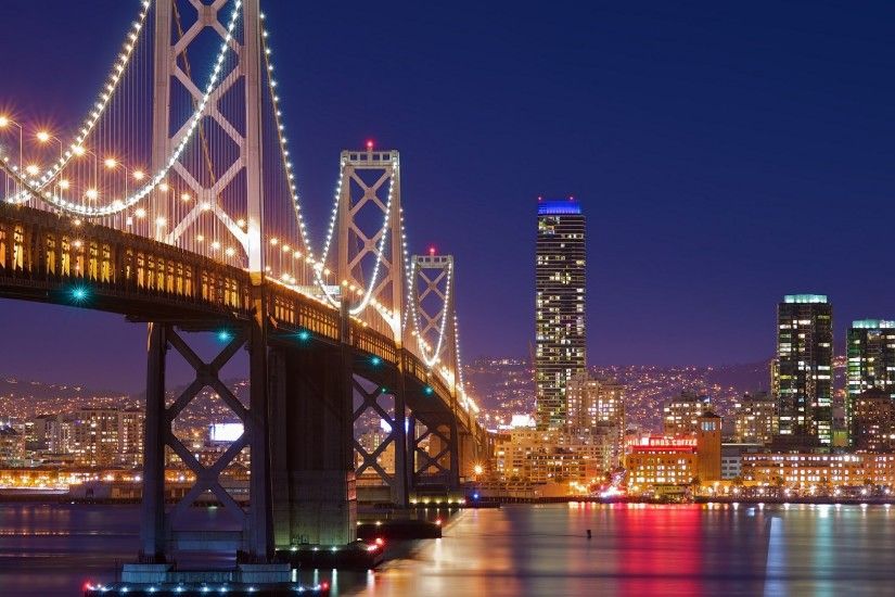 San Francisco–Oakland Bay Bridge at night wallpaper